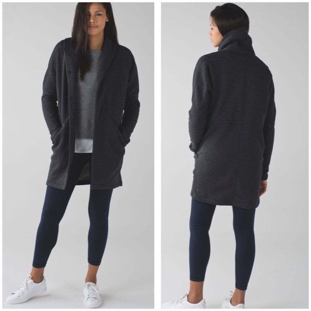 Lululemon Wrap Jacket Size 4 &Go Take You There Heathered Black Fleece Longline